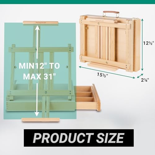 Falling in Art Adjustable Sketchbox Tabletop Easel with Storage Drawer | Portable Beechwood Desktop Easel for Painting, Suitable for Beginners and Artists, Holds up to 31"