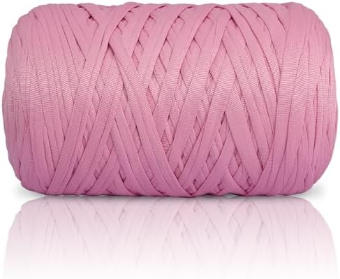 400g T-Shirt Yarn Elastic Fabric Crochet for DIY Knitting, 130 Yards Spaghetti Thick Knitting Yarn for Hand DIY Bag Basket Cushion Crocheting Projects, Home Decor (Shrimp Pink)