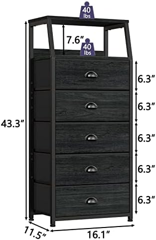 Furnulem Black Dresser for Bedroom, Fabric Dorm Tall Nightstand