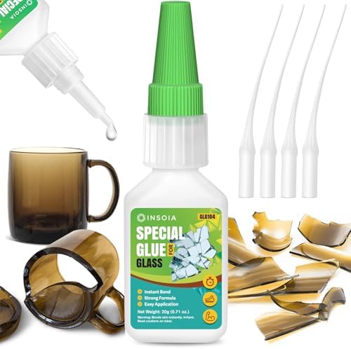 INSOIA Super Glass Glue Clear, 20g, Strong Bond, with Precision Tips