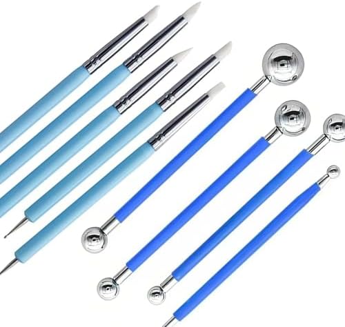 9Pcs Clay Sculpting Tool Set, Blue Dual-Ended Silicone Clay Brushes & Ball Stylus Tools, Professional Polymer Clay Kit for Sculpting, Texturing & Detailing, Ideal for Pottery, Ceramic & DIY Crafts