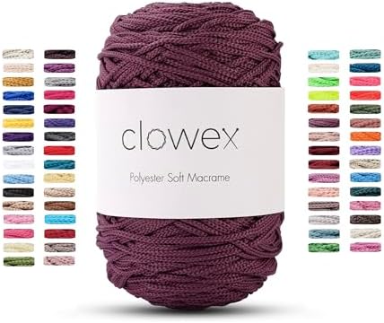 Clowex Polyester Soft Macrame Cord, 2.5-3mm, 191 Yards x 1/9 Inc Turkish Polyester Rope, Braided Yarn for DIY Crafts, Plant Hanger, Wall Hanging, Macrame Bag