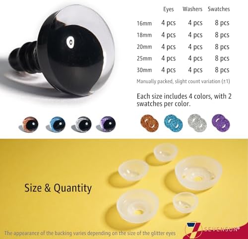 SEVENSUN 16-30mm Sparkling Off-Centered Glitter Safety Eyes, 3D Moon Glitter Eyes with Washers, Doll Making Stuffed Craft Crochet Safety Eyes for Crocheting Amigurumi