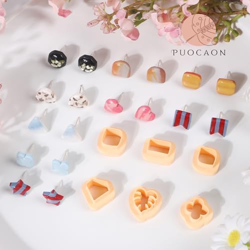 Puocaon Small Polymer Clay Cutters - 34 Shapes Stud Earring Clay Cutters Heart Diamond Monstera Circle