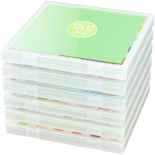 6-Pack Craft Organizers and Storage, Art Supply Organizer with Secure Lid, Clear Stackable Plastic Storage for Puzzle, Board Game, Photo, 12 x12 Paper, Inner Size 12.2" x 12.2" x 0.85"