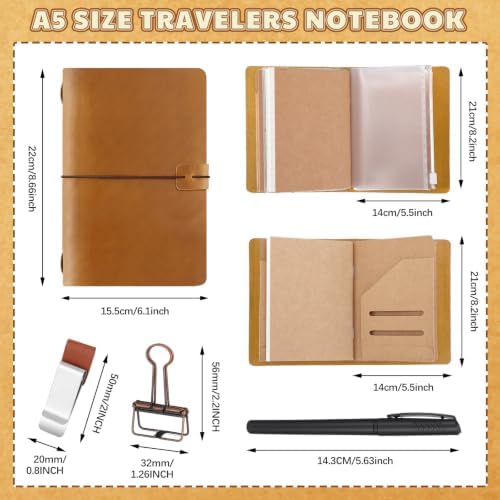 Thenshop Leather Travel Notebook 3 Inserts,Orange,A5 Size