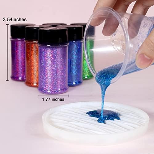 Renfio Holographic Ultra Fine Glitter Powder Metallic Resin Glitter 2.11 Oz (60g) PET Flakes Crafts Sequins 1/128" 0.008" 0.2mm Epoxy Chips Flakes for Tumblers Slime - Laser Deep Pinkish