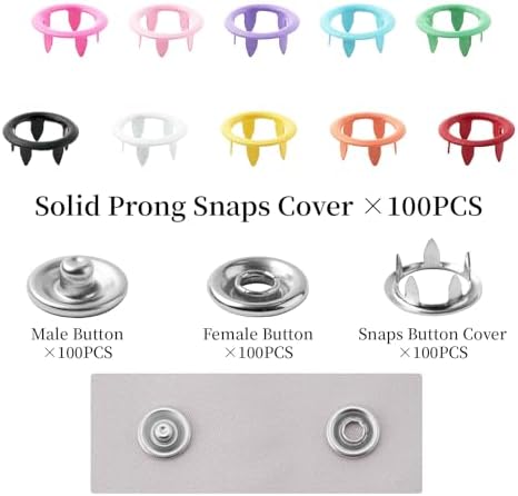 DEVPSISR 100 Sets Metal Snaps Buttons with Fastener Pliers Press Tool Kit Perfect for DIY Crafts Clothing Sewing, 9.5mm Snap Button Fasteners Kit（Color Hollow）