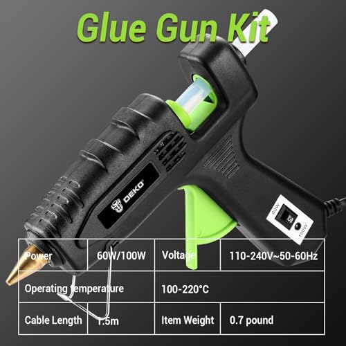 Hot Glue Gun Full Size: DEKOPRO 60/100Watt Dual Temp Hot Glue Gun Kit with 25 Glue Sticks, Organize Storage Case, Heavy Duty Heat Glue Gun Tool Set for Home Repair, Art & Crafts, DIY Black