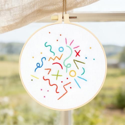 Beginners Embroidery Stitch Practice Kits, Easy Hand Embroidery Starters Kit for Beginners Adults, Stamped Cross Stitch Kits DIY Needlepoint Kits for Beginners Adults, Embroidery Hoop & Video Tutorial
