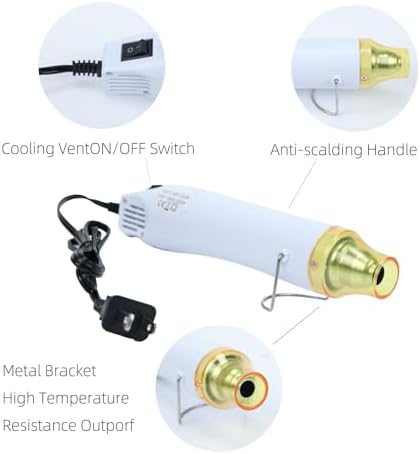 Heat Gun, 110V 300W Handed Hot Air Gun for Crafting, 3.28FT Ultra-Long Cable Portable Heat Gun with Stand and Power Cord for Shrinking Wrapping PVC, DIY Embossing and Drying Paint (White)