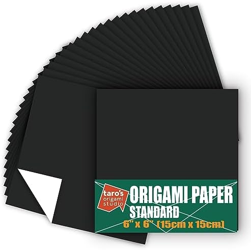 [Taro's Origami Studio] Standard 6 Inch One Sided Single Color (Black) 50 Sheets (All Same Color) Square Easy Fold Premium Japanese Paper for Beginner (Made in Japan)