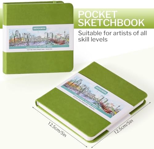 Prudiut 5" x 5" Hardcover Small Sketch Book, 80 Sheets, Emerald Green