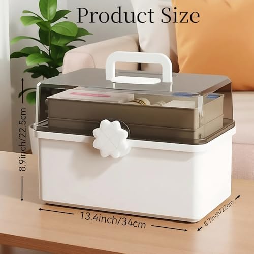 Pulseplay 3-Layer Plastic Art Craft Organizer Storage Box with Handle White