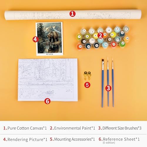 TUMOVO DIY Painting by Numbers for Adults Bear Paint by Number, 16x20 in