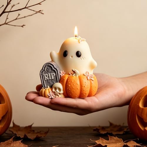 Wehous Halloween Resin Molds, Cute Ghost Pumpkin Candle Soap Mold, Halloween Ornament Silicone Molds for Epoxy Resin Casting Clay, 3D Pendant Keychain Wall Hanging Craft Mold (Grave Ghost Pumpkin)