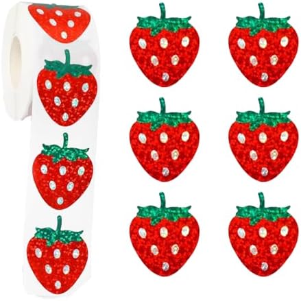 Strawberry Stickers,500Pcs Red Glitter Laser Strawberry Decals for Kids Fruit Themed Party Decor Scrapbooking Card Making Gift Wrapping Classroom Rewards