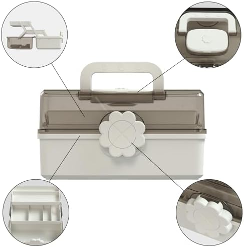 Covetree Hair Accessories Organizer with Handle, Lockable Three-Layer Multipurpose Art Supplies Storage Box and Plastic Jewelry Box, Sewing Organizer (White)