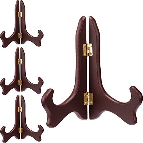 Tatuo 4 Packs Wooden Display Stand Plate Holder Easels, Red, 6 Inch