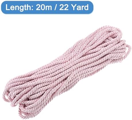 MECCANIXITY Twisted Cord Trim, 22 Yard 5mm 3-Ply Twine Braided Rope Shiny Thread String for Craft Gift Bag Curtain Christmas Decor, Pink - 20m