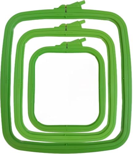 Nurge Square Embroidery Hoop - Plastic Cross Stitch Frame for Needlepoint & Embroidery - Adjustable Craft Hoop - Green - Set of 3