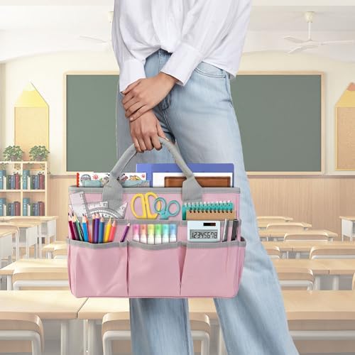Teacher Handle Tote Bag Organizer ,Tote Bag Organization for Crafts,Art,Paper,Books ,School,Sewing,Travel with Handles,Ofiice Supplies StorageTote Bag Organization for Crafts,Art,Paper,Books (Pink)