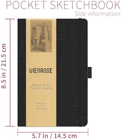 Vienrose 8.7"x5.7" Sketch Books, Linen Cover Sketching Book with Acid-Free Paper, 111lb/180gsm Drawing Pad for Kids, Beginners & Professionals, Art Supplies for Adults & Students(Black, 60 Sheets)