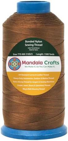 Mandala Crafts Size 69 210D T70 Russet Brown Bonded Nylon Thread, 1500 YDs