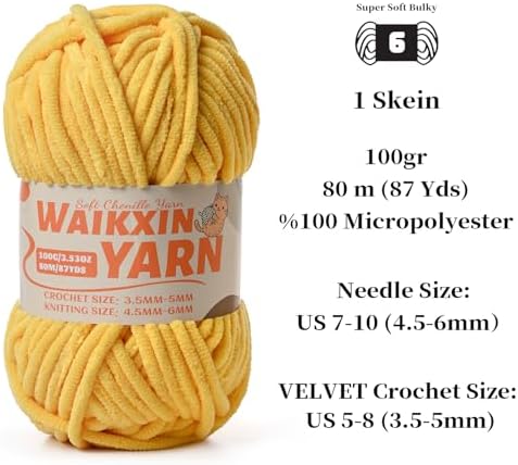 （3 Yellow） 3 Pack Super Soft Fuzzy Chenille Chunky Yarn for Crocheting, 300g (261yds) Velvet Fluffy Amigurumi Yarn for Hand Knitting Baby Blankets Weaving Craft