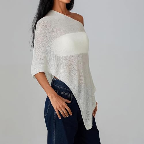 Women Sheer Poncho Top Knit Crochet Irregular Shrug Bolero Shawl Lightweight See Through Beach Cover Up