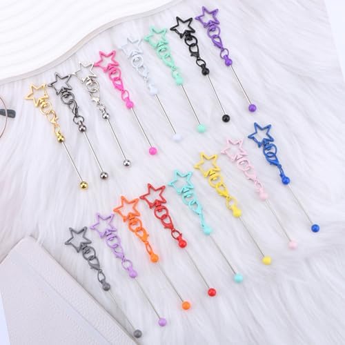 Beadable Keychain Colorful Heart/Triangle Shaped Blank Bar with Snap Hook for DIY Craft Making Kit