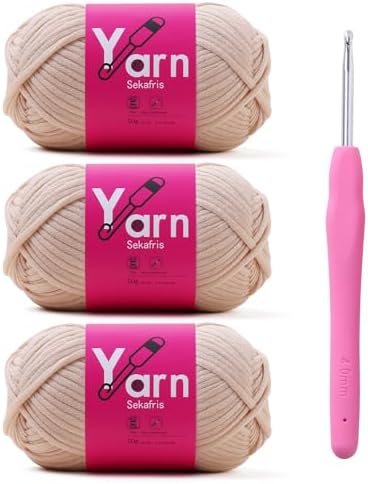 Crochet Yarn 150g/163.5yds Cotton Yarn for Crocheting - Crochet Knitting Yarn for Beginners with Easy-to-See Stitches - Yarn for Crocheting - Parfait Chunky Yarn -Cotton-Nylon Blend (Beige)