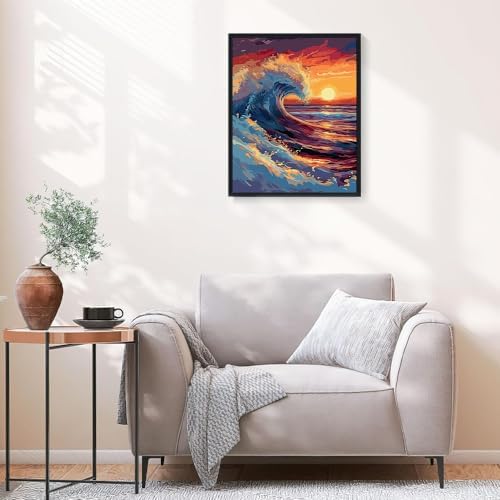 Natuyalo Paint by Numbers for Adults - DIY Adult Paint by Number Kits Painting on Canvas Sea Wave Painting by Numbers for Beginners, Sunset Seascape Art Craft Kits for Adults (16x20 Inch)