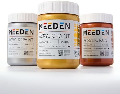 MEEDEN Metallic Acrylic Paint Set: Gold Silver Copper Paint 3 Color x 300ml