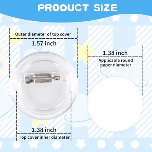 100 Pack Acrylic Button Pins Badge, 35mm/1.38 Inch Clear Pins Buttons Badges Kit, DIY Acrylic Pin Buttons with Blank Round Paper