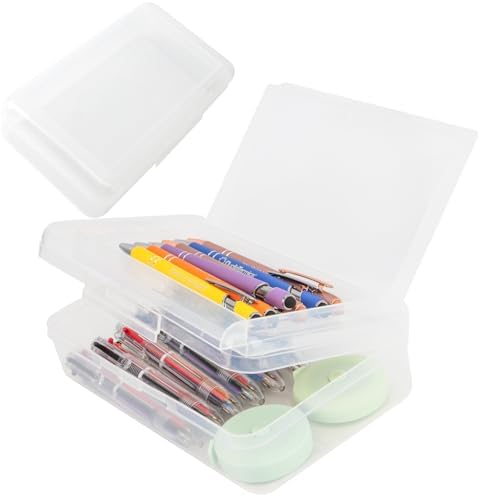 Pencil Case, Double Layer Large Capacity Plastic Pencil Box, Clear Crayon Box, Hard Pen Boxes with Snap-tight Lid, Storage Art Craft Box Marker Organizer for Kids Boys Offices School Supplies