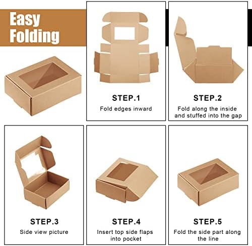 Zonon 30 Pcs Soap Boxes for Homemade Packaging, Mini Kraft Boxes with Window for Bakery Candy Soap Making Gift Packaging, 3.7x2.6x1.4 Inch (Black Brown White)
