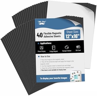 Mr. Pen- Flexible Magnetic Sheets with Adhesive Backing, 12" x 16", 40 Pack