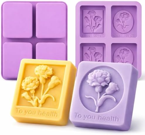 2 Pack Mother's Day Mold Carnation Flower Soap Molds Flowers Silicone Soap Mold Carnation Mold Carnation Silicone Molds Square Handmade Soap Mould for Wax Soap Candle Lotion Bath Bombs Cake Chocolate