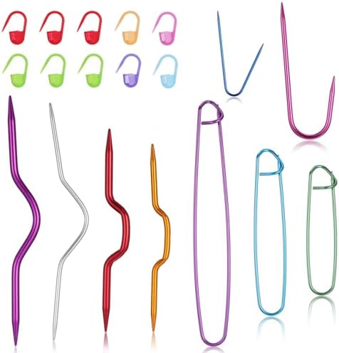 19 Pcs Knitting Needles, Knitting Stitch Holders and Cable Needles Set, Aluminum Needle, Yarn Stitch Holders, Versatile Knitting-Crochet Hook, Sewing Crocheting Supplies Accessories (Multi-Color)