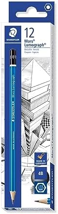Staedtler Mars Lumograph 4B Graphite Art Drawing Pencil, Medium Soft, Break-Resistant Bonded Lead, 12 Pack, 100-4B