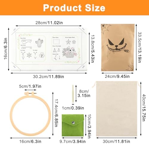 Beginner Embroidery Stitch Book Kit with Fabric Pages, 32 Essential Stitches, All-in-One Hand Embroidery Book for Adults & DIY Craft Lovers, with sewing kit, Needles & Tools, Drawstring Bag