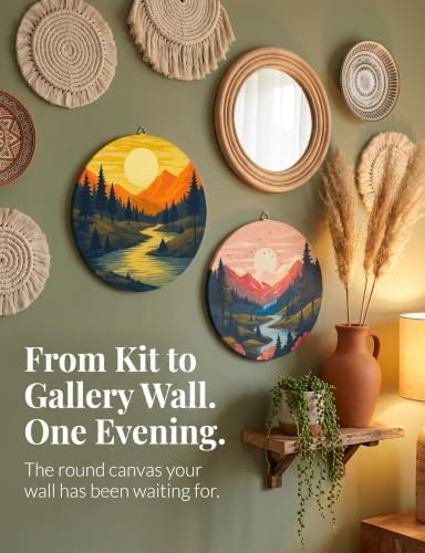 KularStock Couples Paint by Numbers Kit for Adults, Date Night Painting Kit, 2 Pack Framed Round Canvases with Easels, DIY Paint Kit for Two Adults, Beginner Acrylic Painting Set
