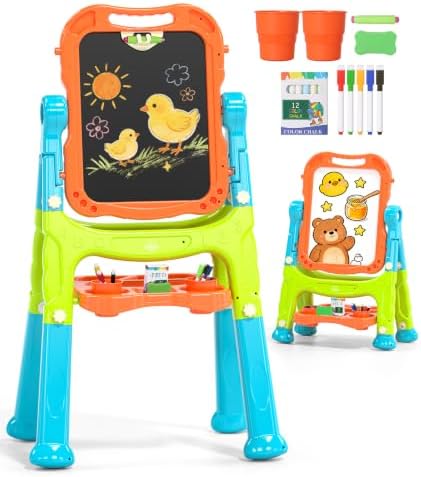 Lehoo Castle Easel for Kids 3-5, Magnetic Chalkboard Whiteboard(Green)