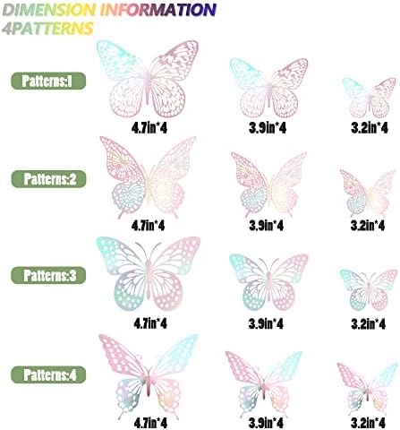 SAOROPEB 3D Butterfly Wall Decor 48 Pcs Laser Pink Butterfly Decorations | 4 Styles 3 Sizes, Birthday Decorations Butterfly Party Decorations Cake Decorations, Removable Stickers