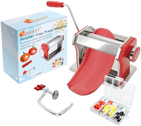 Polymer Clay Press Machine, Clay Conditioning Roller, 6 Thickness Settings | 40 PCS Cutters & Molds, Stainless Steel Clay Mixer, Non-Stick Pasta Roller for Handmade Jewelry, Sculpting & DIY Crafts