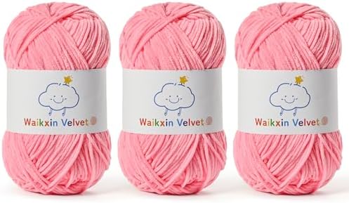 3 Pack Fluffy Chenille Yarn for Crocheting，Baby Yarn for Crocheting Soft，150g/5.28oz Velvet Amigurumi Yarn ，Fingering Weight Yarns for Crocheting Baby Blankets、DIY Craft.(3 Pink)