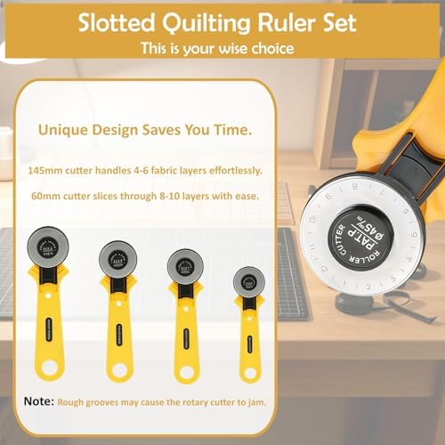 Rotary Cutter Set - 45mm Fabric Cutter with A3 Self-Healing Cutting Mat, 2 Extra Blades, Acrylic Sewing Rulers, Sewing Scissors, Craft Knife - Complete Kit for Sewing, Quilting, Patchwork, Crafting