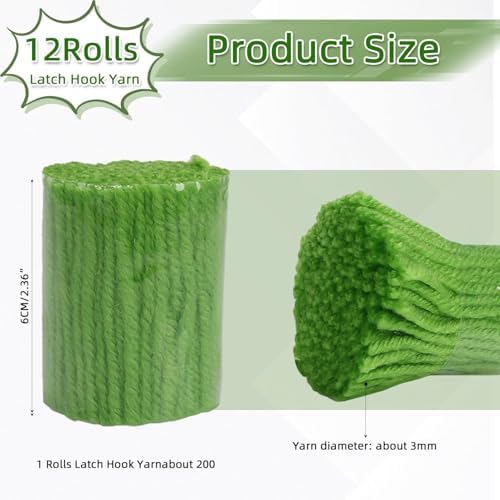 AKZYTUE 12 Rolls Latch Hook Yarn, Precut Rug Yarn for Latch Hook Kits, Crochet Yarn Bundles for Latch Hook Rug Making, DIY Tapestry Crafts for Adults & Beginners,Emerald Green