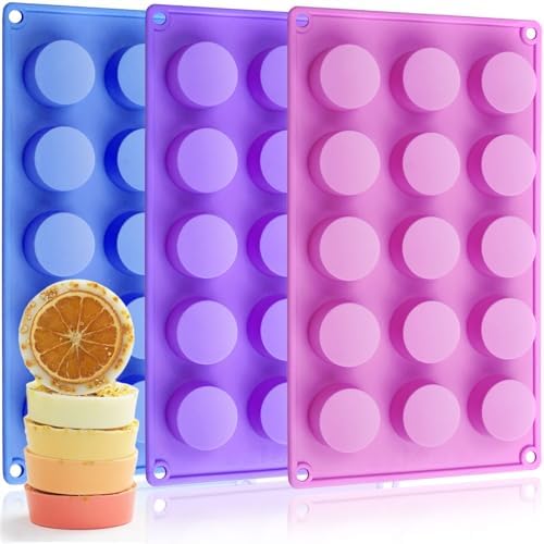 HKNMTT 3Pcs Round Cylinder Small Silicone Molds 15-Cavity Soap Mold